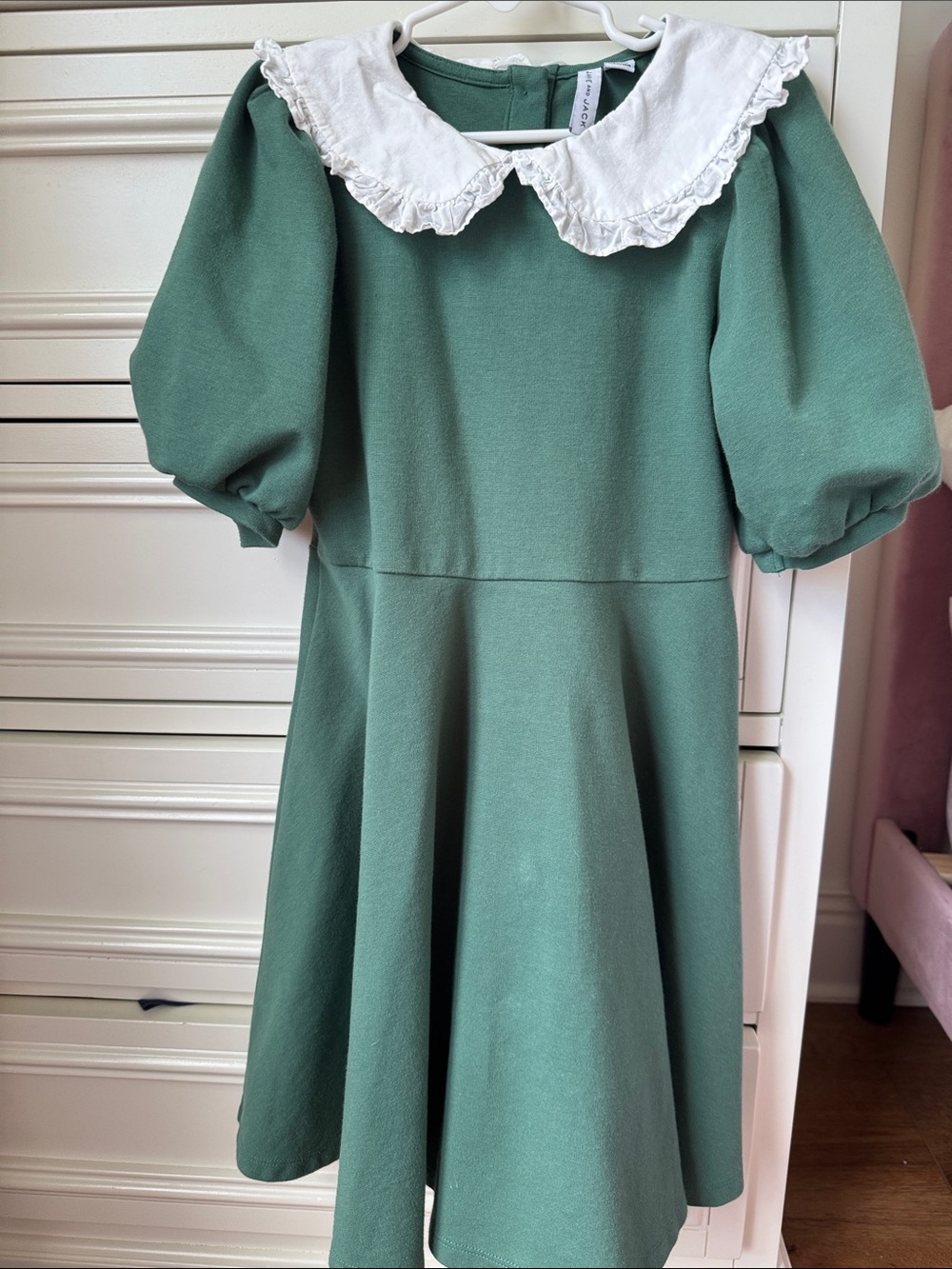 Janie and Jack Vintage-Inspired Green Dress with White Lace Peter Pan Collar